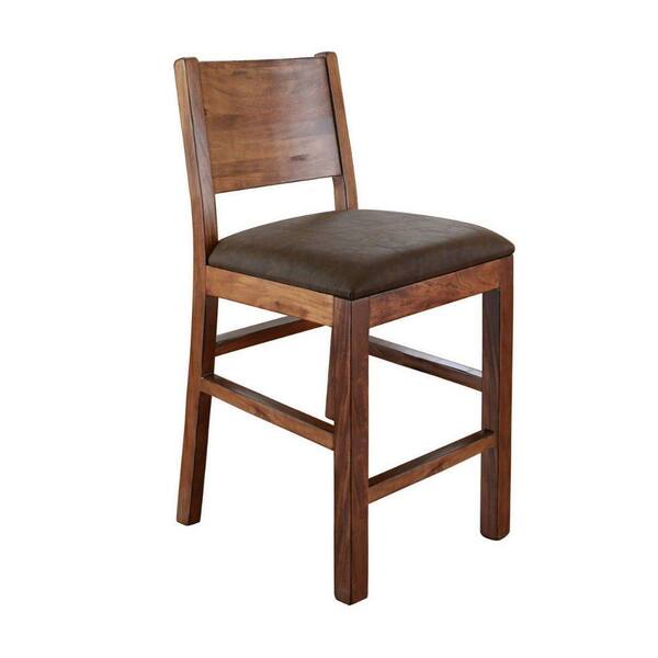 Benjara 39 in. Brown Low Back Wooden Frame Bar Stool with Faux Leather Seat