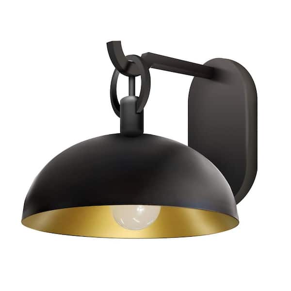 12 in. Matte Black Outdoor Hardwired Lantern Wall Sconce with LED