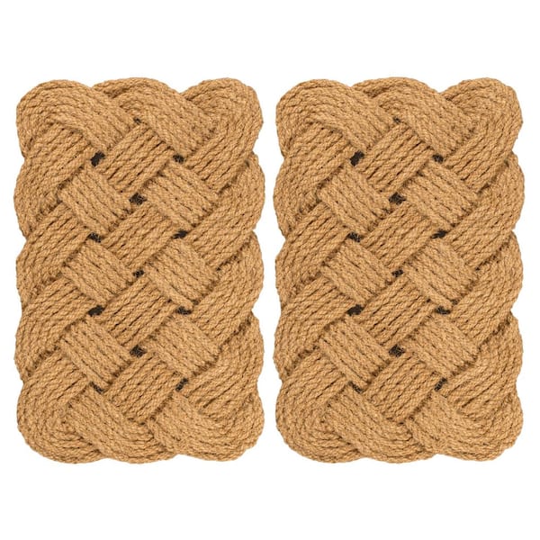 Maeve Classic Coastal Scalloped Basketweave Coir Natural 18 in. x 30 in. Indoor/Outdoor Door Mat (Set of 2)