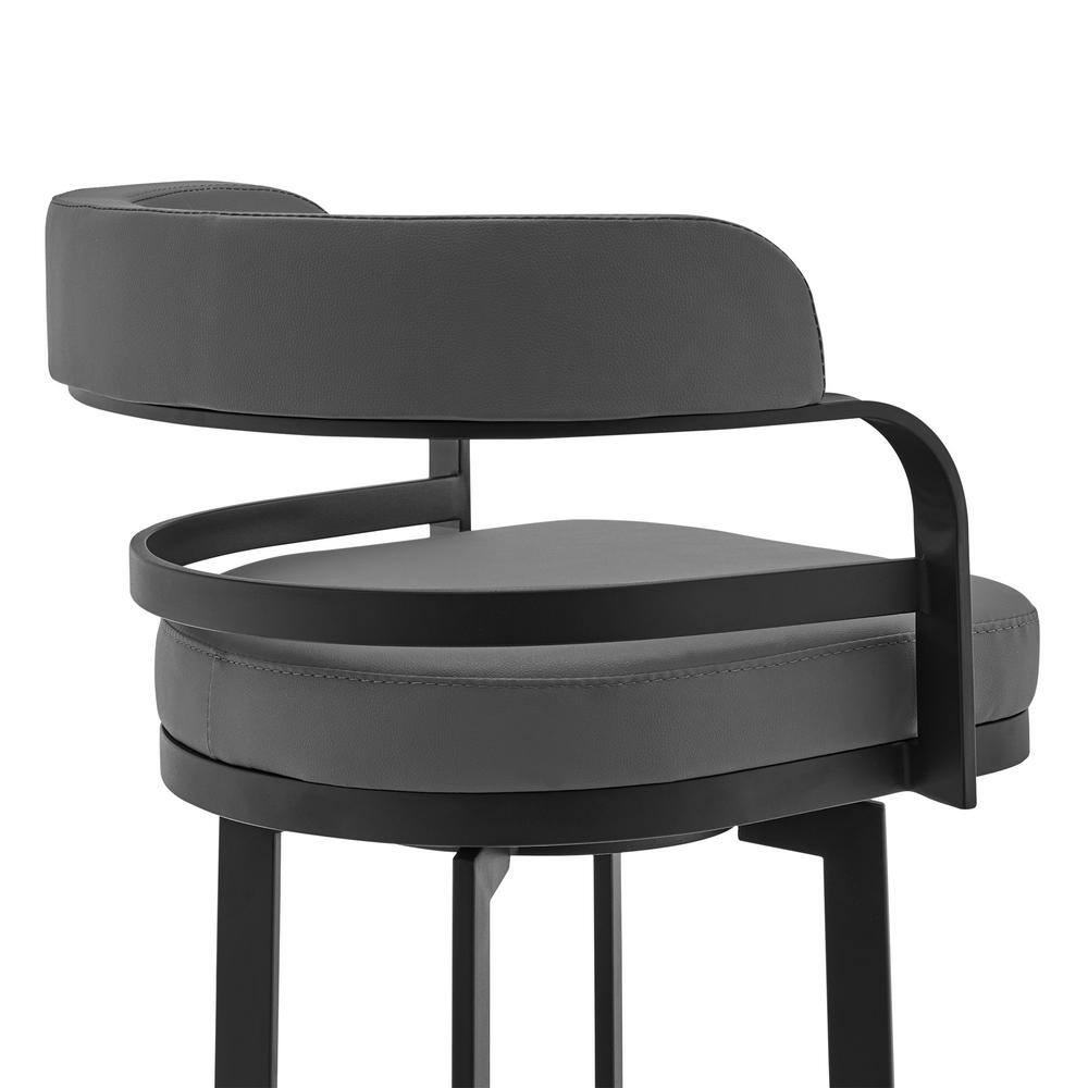 Gray Faux Leather and Black Metal Swivel Bar Stool