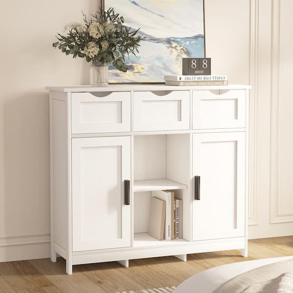 anpport Wooden Storage Cabinet Freestanding with Adjustable Shelf and Double Door, White