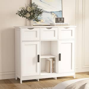 Wooden Storage Cabinet Freestanding with Adjustable Shelf and Double Door, White