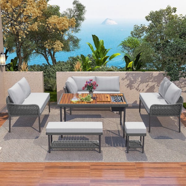 6-Piece Patio Wicker Outdoor Conversation Sectional Grey Sofa Set with Water Resistant, Thick Cushions and Coffee Table