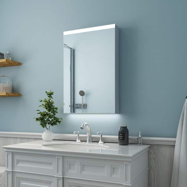 ANTFURN 20 in. W x 30 in. H Middle Rectangular Silver Aluminum Surface Mount Medicine Cabinet with Mirror Right Door