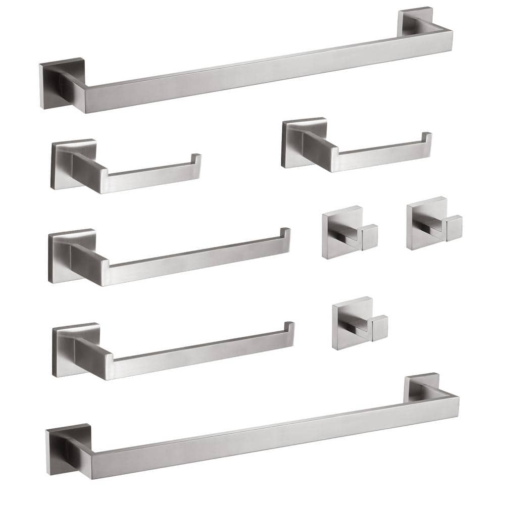 9-Piece Bath Hardware Set with Mounting Hardware in Brushed Nickel
