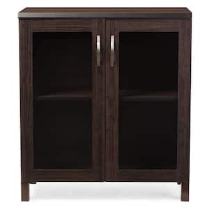 Shop Zentra Oak Brown Finished Wood 2-Door Storage Cabinet with Glass Doors, Buffets & Cabinets