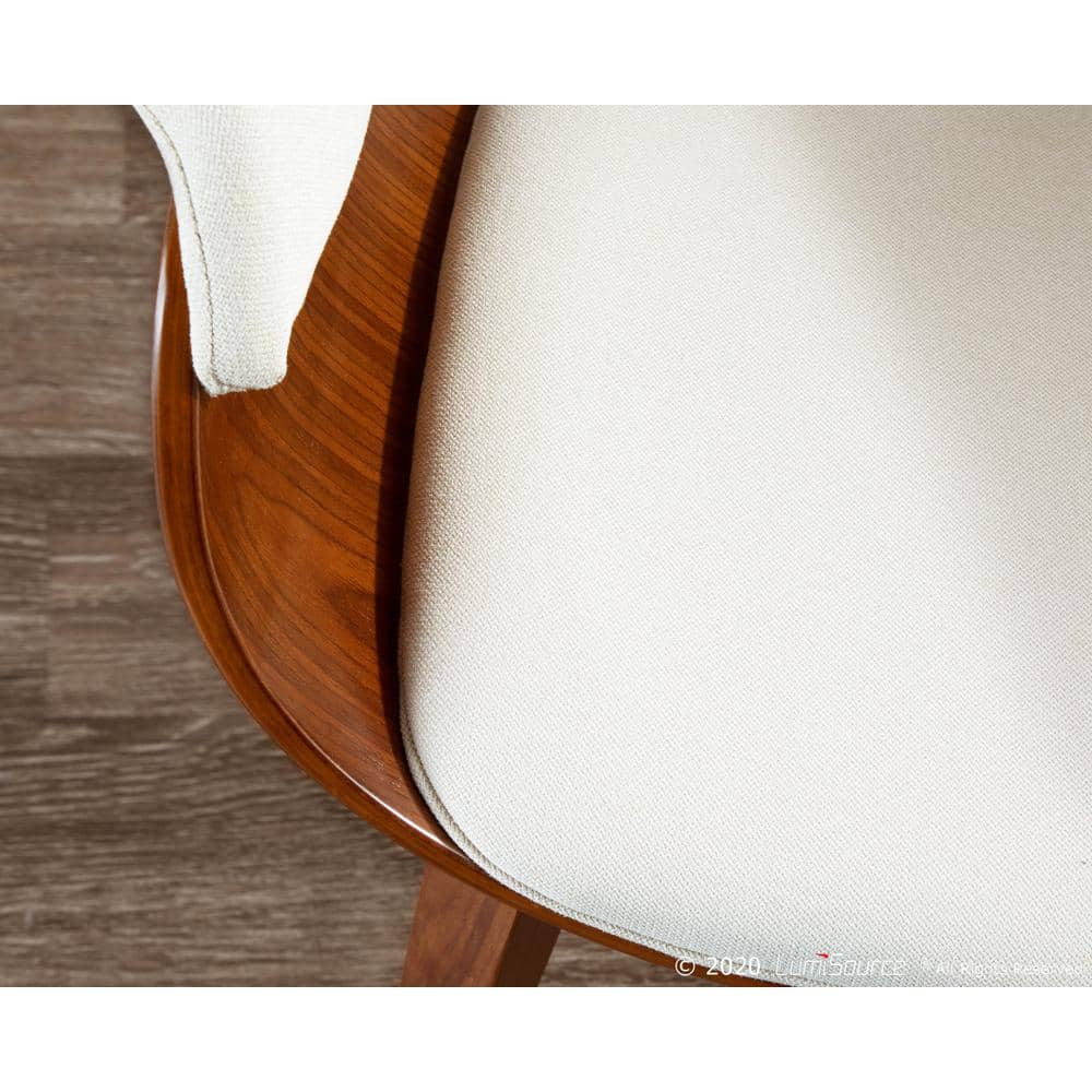 Walnut and Cream Upholstered Curved Arm Chair