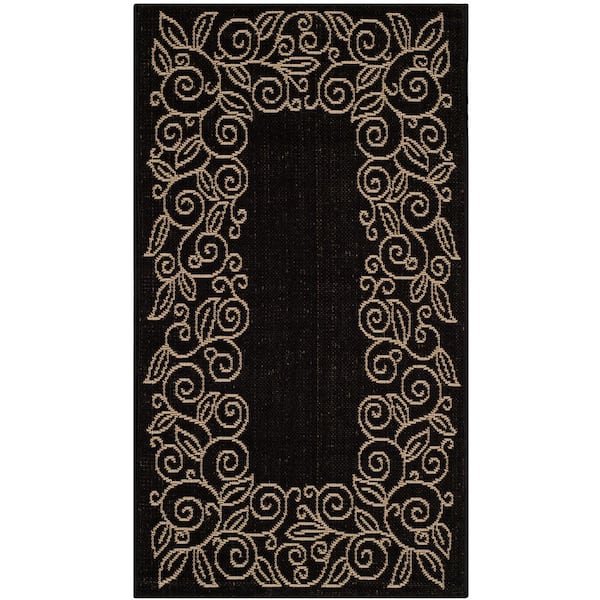 SAFAVIEH Courtyard Black/Beige Doormat 2 ft. x 4 ft. Floral Indoor/Outdoor Patio Area Rug