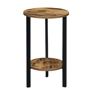 Graystone 23.75 in. H Barnwood/Black Low Round Particle Board Indoor Plant Stand with 2-Tiers
