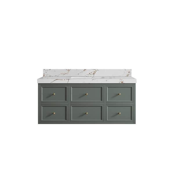 Willow Collections Roswell 48 in. W x 22 in. D x 36 in. H Single Sink Bath Vanity in Pewter Green with 2 in. Viola Brown qt. Top