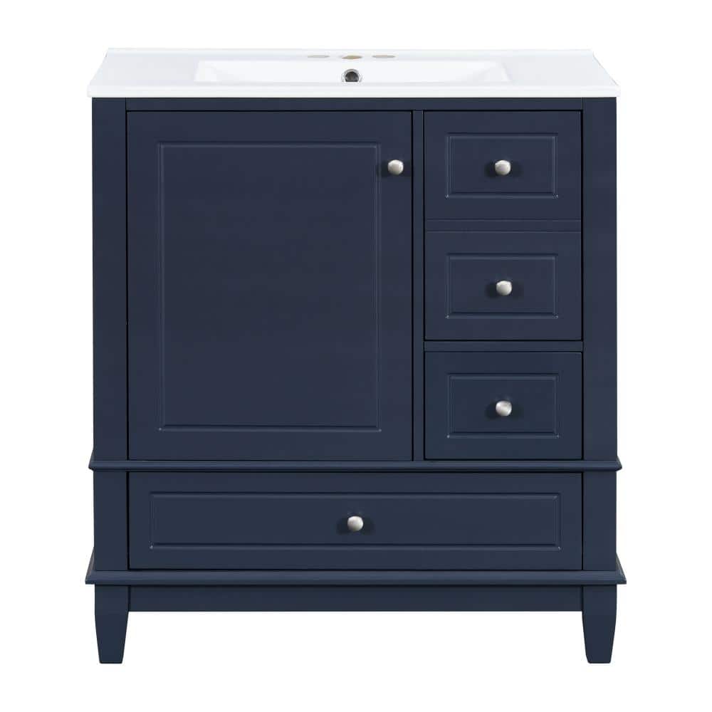 30 in. W Single Sink Freestanding Bath Vanity in Blue with White Ceramic Top Unassembled price history on PriceWatchPro