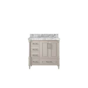 Hudson 36 in. W. x 22 in. D x 36 in. H Single Right Offset Sink Bath Vanity in Fine Grain with 2 in. Carrara Marble Top