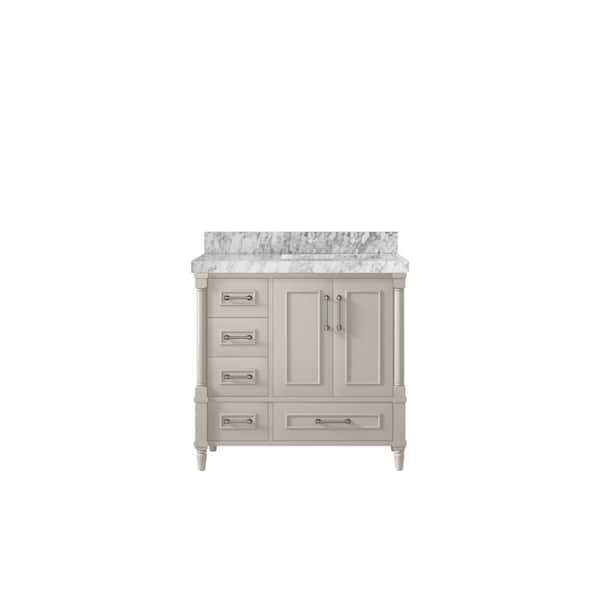 Willow Collections Hudson 36 in. W. x 22 in. D x 36 in. H Single Right Offset Sink Bath Vanity in Fine Grain with 2 in. Carrara Marble Top