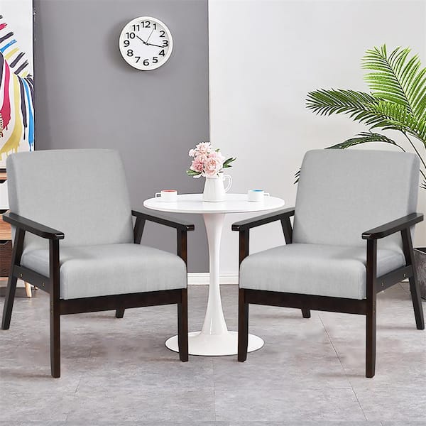Costway 2-Piece Fabric Wood Outdoor Accent Chaise Lounge Chair with Light Grey Cushions
