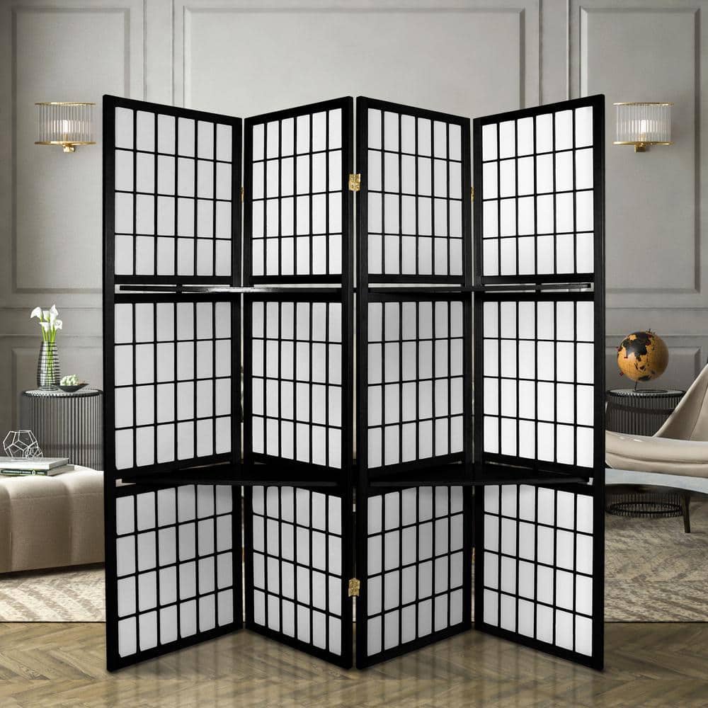 RED LANTERN 6 ft Black 4-Panel Room Divider SS-WPSHELF-Black - The