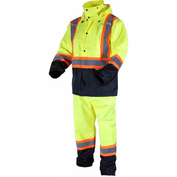 Terra Men's 2X-Large Yellow High-Visibility Reflective Safety Rain Suit