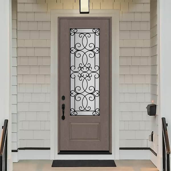Regency 36 in. x 96 in. 3/4Lite Georgian Decorative Glass RHIS Ashwood Mahogany Fiberglass Prehung Front Door