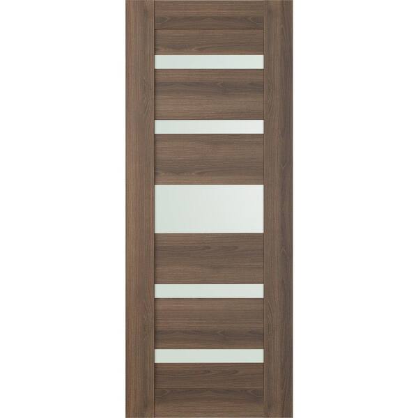 Belldinni Vona 07 05 30 In X 80 In No Bore 5 Lite Frosted Glass Pecan Nutwood Composite Wood