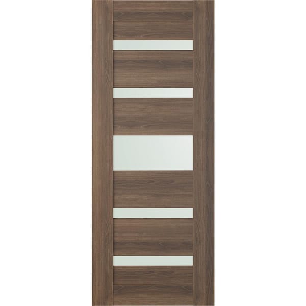 Belldinni Vona 07-05 32 in. x 83.25 in. No Bore 5-Lite Frosted Glass Pecan Nutwood Wood Composite Interior Door Slab