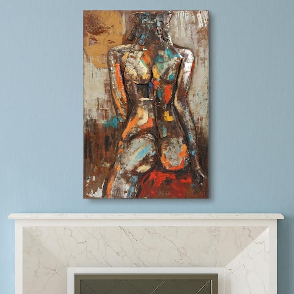 Empire Art Direct 48 in. x 32 in. "Nude Study 1" Mixed Media Iron Hand Painted Dimensional Wall Art