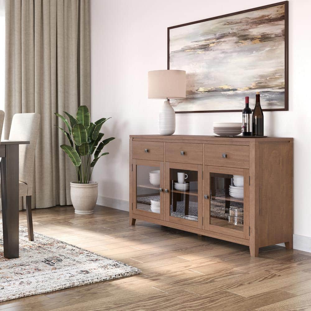 Cosmopolitan Medium Saddle Brown Solid Wood 54" Adjustable Sideboard Buffet