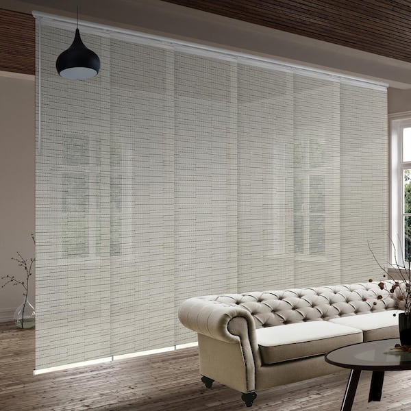 EMOH Ornate Ash 70 in. - 130 in. W x 94 in. L Adjustable 6-Panel in White Single Rail Panel Track with 23.5 in. Slates