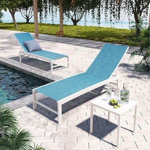 3-Piece Adjustable Aluminum Outdoor Chaise Lounge in Blue with Aluminum Table Set