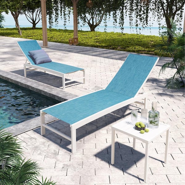 Pellebant 3-Piece Adjustable Aluminum Outdoor Chaise Lounge in Blue with Aluminum Table Set