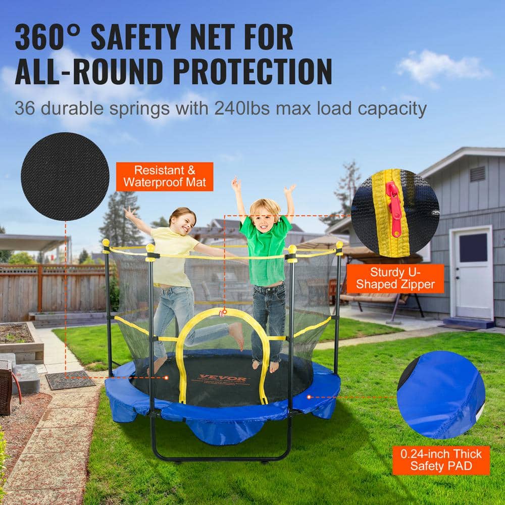 VEVOR 5ft Kids' Trampoline with Safety Enclosure and Basketball Hoop