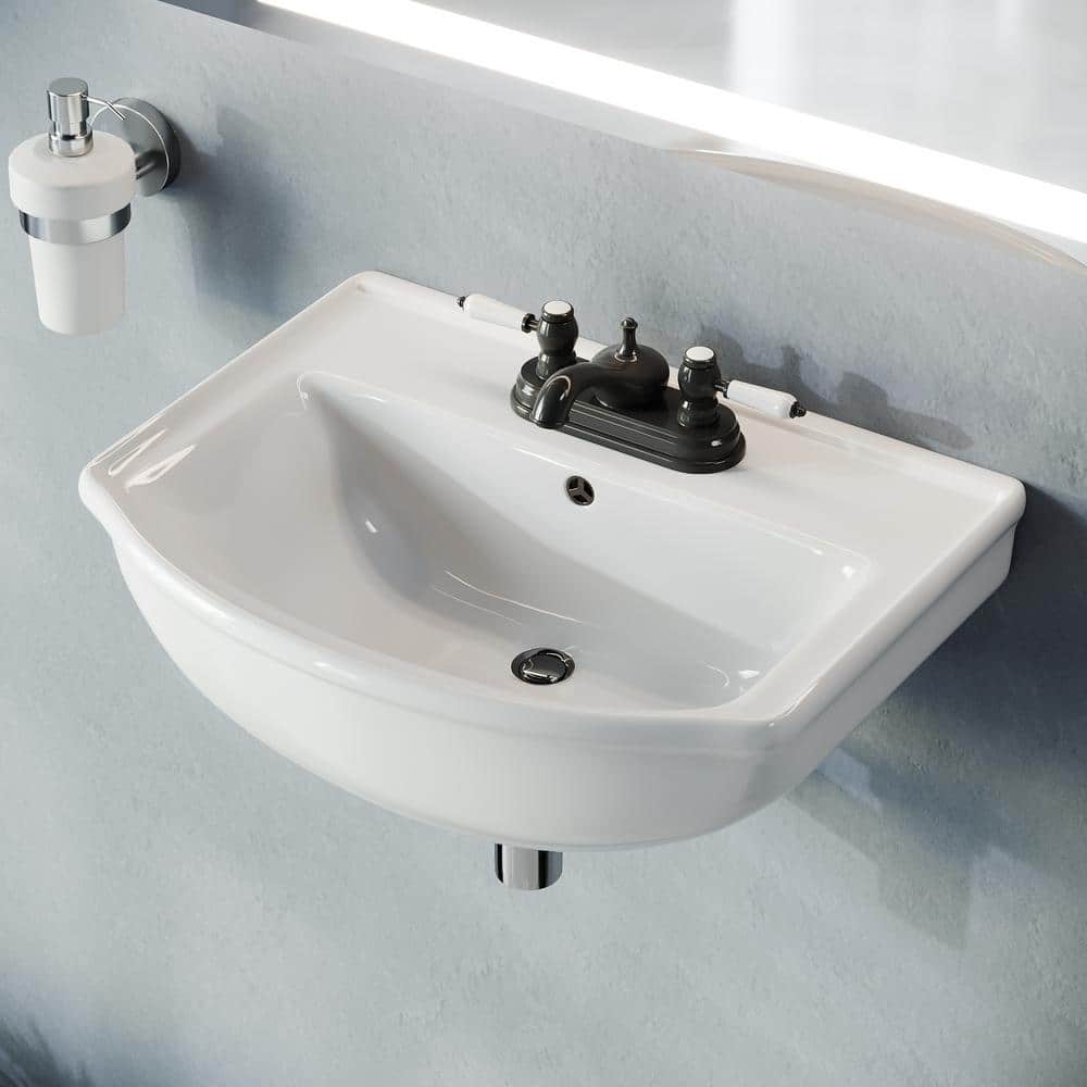 Tahoe White Ceramic Wall-Mount Bathroom Sink with Overflow