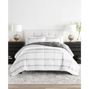 Patterned Reversible Microfiber All Season Down Alternative Ultra Soft Comforter Set in Fog Stitched Stripe