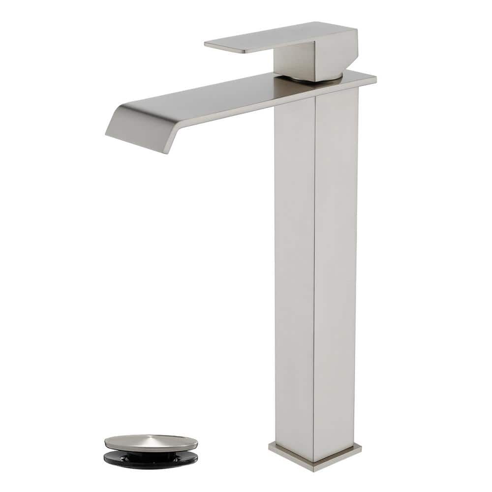 Single Handle Vessel Sink Faucet with Pop-Up Drain Waterfall Stainless Steel Bathroom High Tall Taps in Brushed Nickel price history on PriceWatchPro