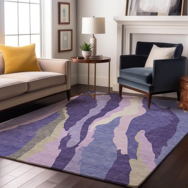 Mayfield Premium Machine Washable Abstract AMF1047 Purple 5 ft. x 7 ft. 6 in. Area Rug