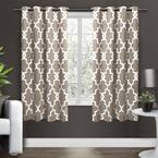 Ironwork Taupe Ogee Woven Room Darkening Grommet Top Curtain, 52 in. W x 63 in. L (Set of 2)
