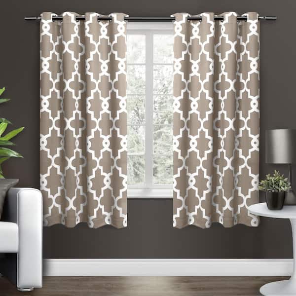 EXCLUSIVE HOME Ironwork Taupe Woven Trellis 52 in. W x 63 in. L Noise Cancelling Thermal Grommet Blackout Curtain (Set of 2)