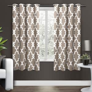 Ironwork Taupe Ogee Woven Room Darkening Grommet Top Curtain, 52 in. W x 63 in. L (Set of 2)