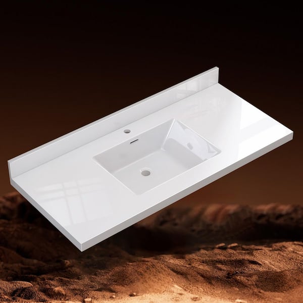 Rsp 48 in. W x 22 in. D Solid Surface White Rectangular Single Sink Bath Vanity Top with Backsplash and Basin in White
