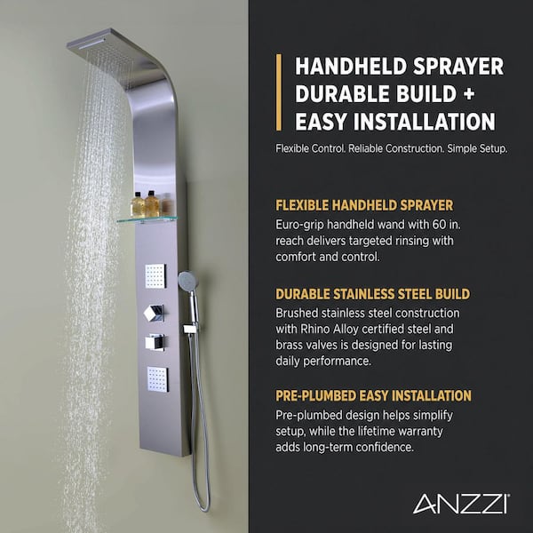 ANZZI Niagara 64 in. 2-Jetted Full Body Shower Panel with Heavy