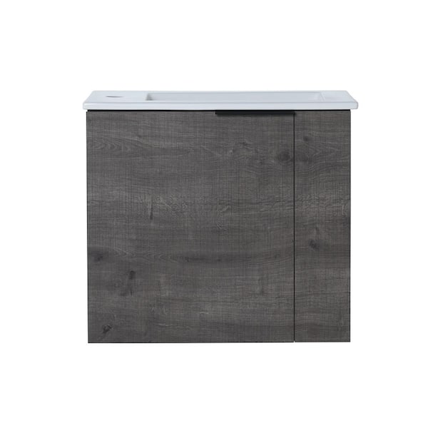 Victoria 22 in. W x 13 in. D x 20 in. H Floating Modern Design Single Sink Vanity with Ceramic Top and Cabinet in Gray
