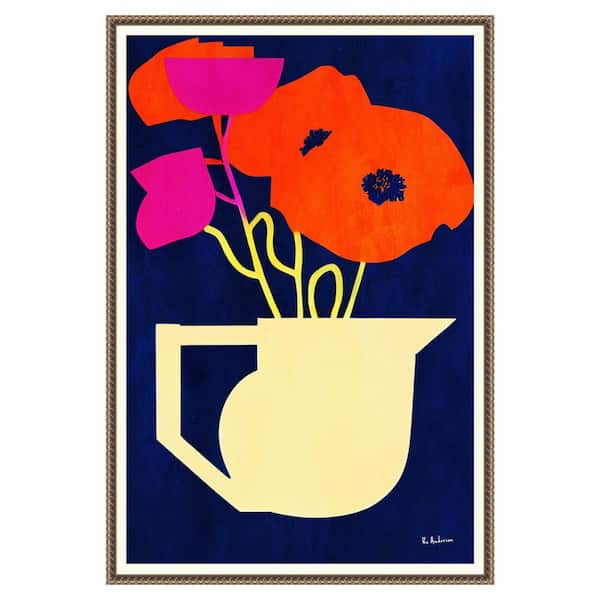 Amanti Art "Bright a Sunny Poppies" by Bo Anderson 1-Piece Floater Frame Giclee Abstract Canvas Art Print 33 in. x 23 in.