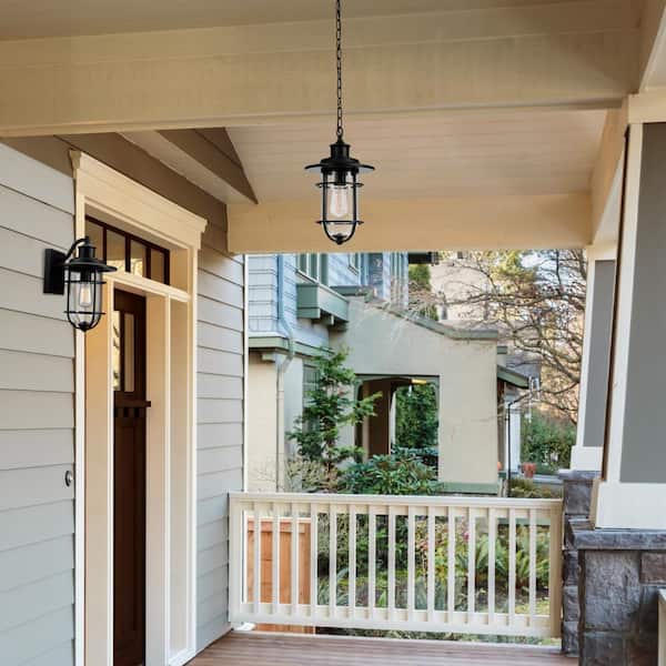 Turner 13.58 in. 1-Light Vintage Black Outdoor Wall Light Lantern Sconce with Clear Seeded Glass