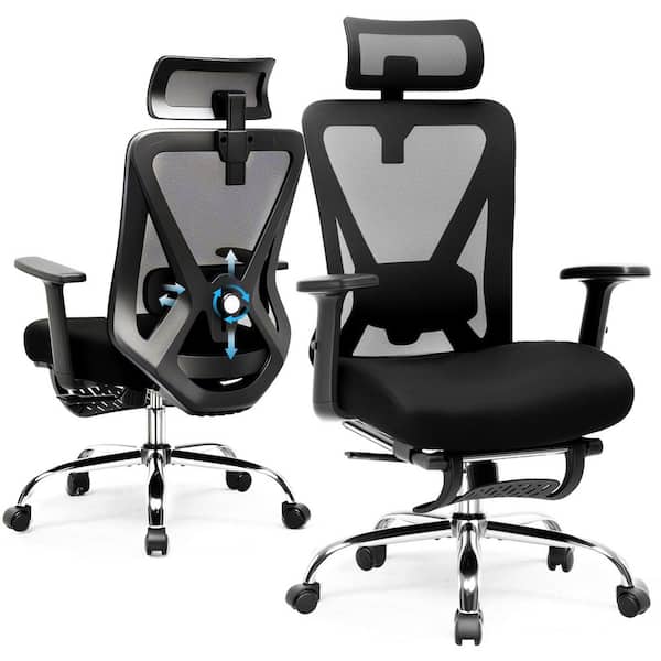 Mesh Ergonomic Office Chair with 3D Adaptive Lumbar Support and Headrest High Back Gaming Chair,Black