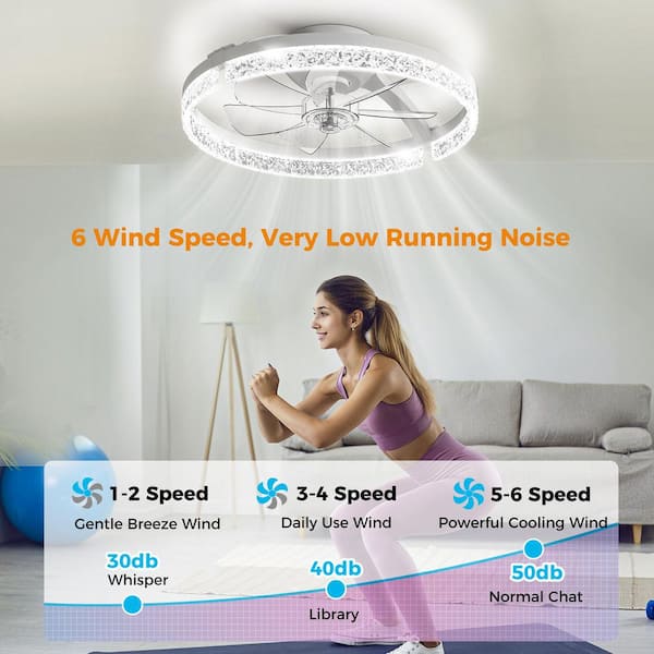 ayk☆ AIKVSXER 18 in. Foldable White Frame Clear Ceiling Fan with Light