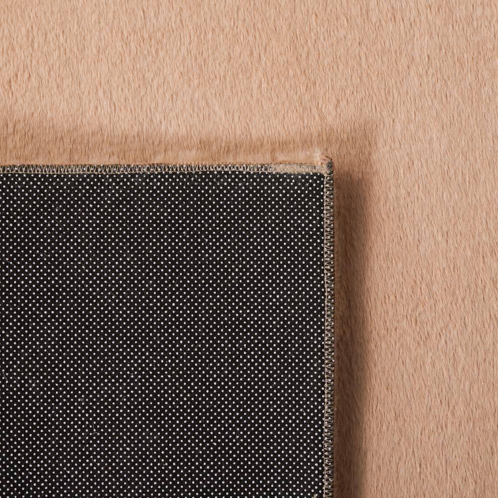 Beige Faux Rabbit Fur Round Hand-Knotted Rug, 6 Feet