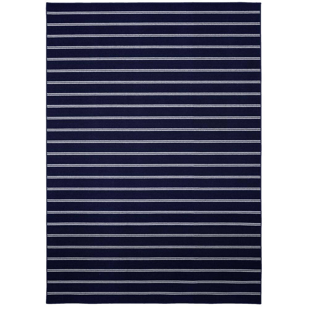 Avery Tufted Navy Stripe 9' x 12' Easy-Care Synthetic Area Rug