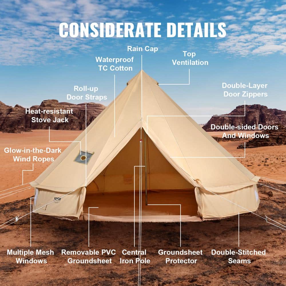Beige 8-Person Four Season Mongolian Yurt Tent with Vestibule