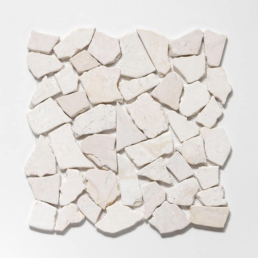 11" x 11" White Tumbled Marble Mosaic Tile