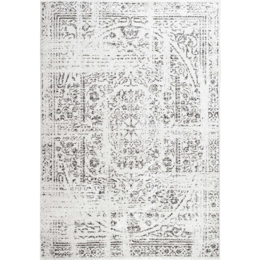 Elysian Distressed Gray Synthetic 62"x26" Easy-Care Area Rug