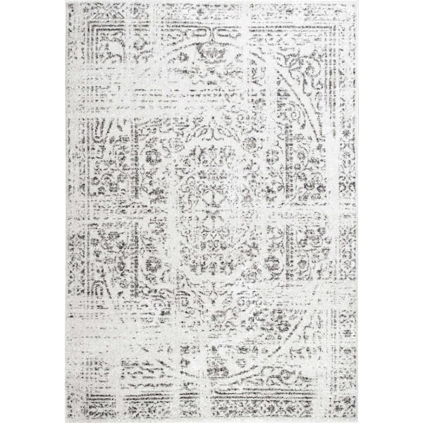 nuLOOM Arlena Distressed Persian Medallion Gray 12 ft. x 18 ft. Area Rug