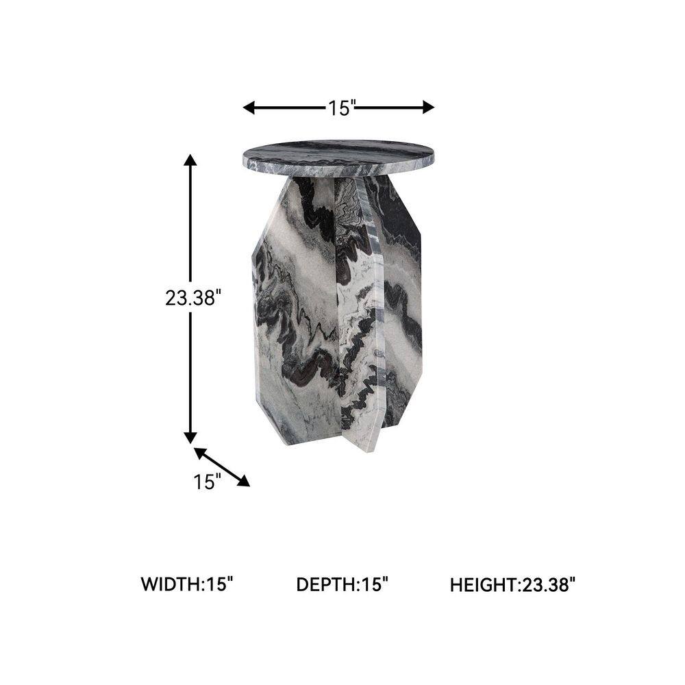 Wrenlane 15 in. Black Round Marble End Table - thumbnail 8